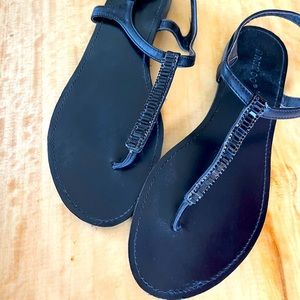 Black Strappy Sandal Beaded Accent